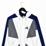 Vintage Adidas windbreaker zip up tracksuit track jacket trackie sweater jumper sweatshirt pullover long sleeve in white grey and blue