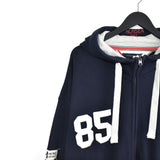 Vintage Tommy Hilfiger zip up hoodie sweater jumper sweatshirt pullover long sleeve tracksuit trackie jacket in dark blue and white