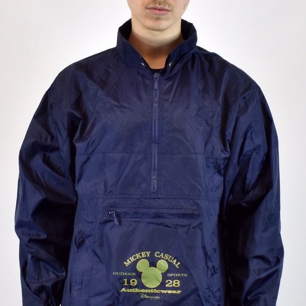 Vintage Disney Mickey Mouse half zip windbreaker fleece pullover in navy blue
