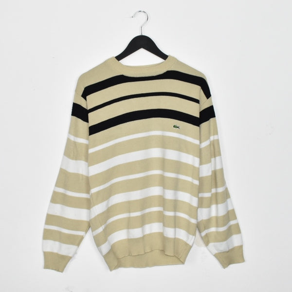 Vintage Lacoste jumper sweater pullover sweatshirt top striped in beige white and black