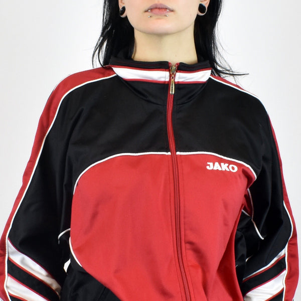 Vintage Jako tracksuit track jacket fleece jumper in red, black and white
