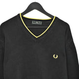 Vintage Fred Perry V neck neck sweater thin material longsleeve tee pullover sweatshirt in black and gold