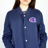 Vintage Champion bomber jacket fleece windbreaker in navy blue