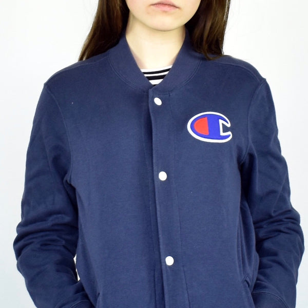 Vintage Champion bomber jacket fleece windbreaker in navy blue