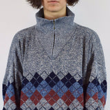 Vintage sweater sweatshirt pullover jumper in blue and gray diamond pattern