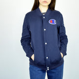 Vintage Champion bomber jacket fleece windbreaker in navy blue