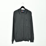 Vintage CHAPS polo button up jumper longsleeve tee pullover sweatshirt in dark grey