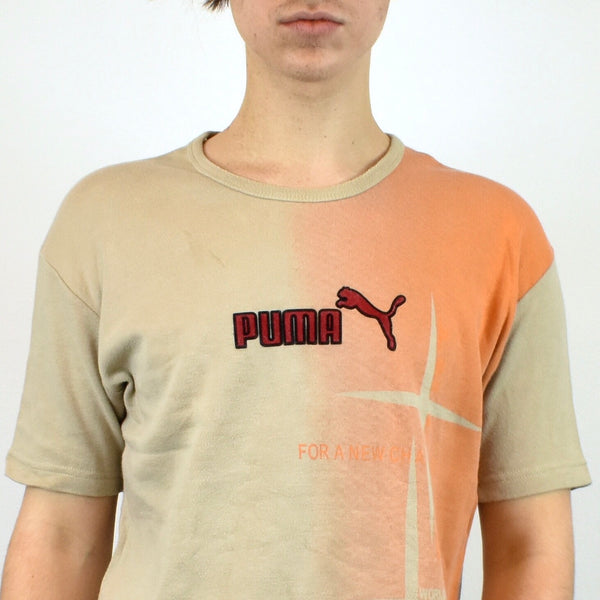 Vintage Puma T shirt tee top blouse in khaki and orange
