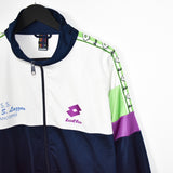 Vintage lotto track fleece longsleeve tee pullover windbreaker sweatshirt in blue blue and white