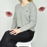 Cute warm Lambswool V-neck jumper sweater top cardigan pullover in grey