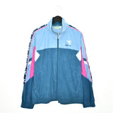 Vintage Diadora velvet tracksuit track jacket trackie sweater jumper sweatshirt pullover long sleeve in purple baby blue pink and white