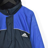 Vintage Adidas long jacket windbreaker track jacket bomber jacket in blue and black