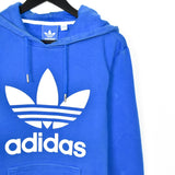 Vintage Adidas hoodie pullover sweatshirt windbreaker fleece track jacket in blue and white