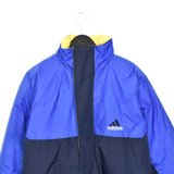 Vintage Adidas reversable winter coat puffer jacket track fleece longsleeve tee pullover windbreaker sweatshirt in blue and yellow