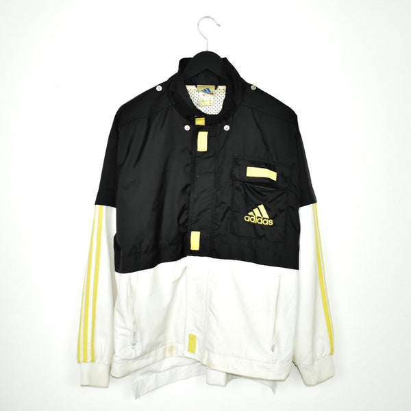 Vintage Adidas zip up tracksuit track jacket trackie sweater jumper sweatshirt pullover long sleeve in white black and yellow