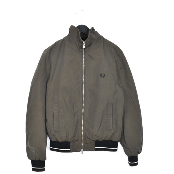 Vintage Fred Perry bomber jacket windbreaker zip up tracksuit track jacket trackie sweater jumper sweatshirt pullover long sleeve in brown/army green