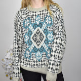 Vintage Greenland colourful knitted sweatshirt jumper sweater top pullover in white black and blue