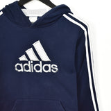 Vintage Adidas hoodie pullover sweatshirt windbreaker fleece track jacket in dark blue and white