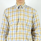 Vintage plaid collared button-down shirt top blouse in yellow blue and green