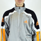 Vintage Adidas tracksuit track jacket fleece windbreaker in gray, black, yellow and white