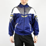 Vintage tracksuit track jacket fleece windbreaker in navy blue, white and gray