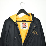 Vintage Kappa bomber jacket windbreaker track jacket in black and yellow with a hood