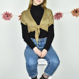 Super cute Gian Vargian see through wrap tie up top crop top blouse in gold