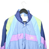 Vintage Puma zip up tracksuit track jacket trackie sweater jumper sweatshirt pullover long sleeve in baby purple pink blue and green