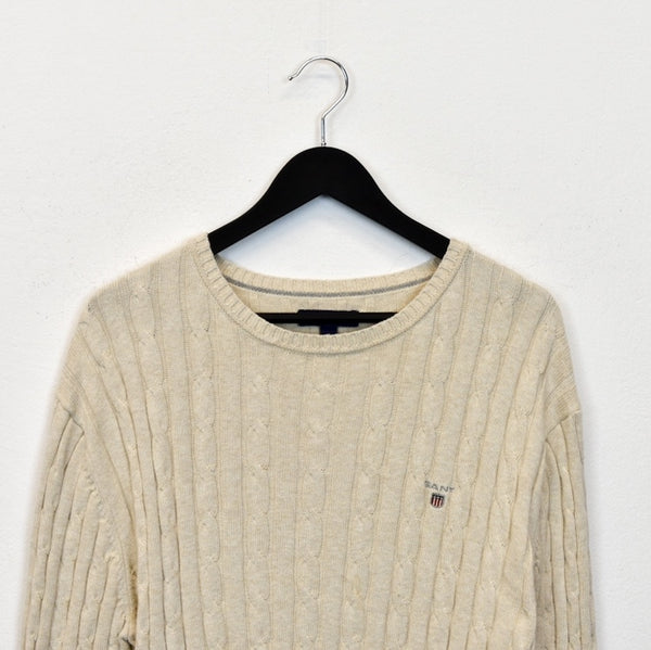 Vintage Gant knit jumper hoodie pullover sweatshirt windbreaker fleece track jacket in cream