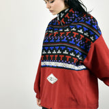 Vintage half zip fleece pullover sweatshirt in red and black