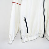 Vintage Nike tracksuit windbreaker jacket track longsleeve tee pullover sweatshirt in white with blue and red stripes.