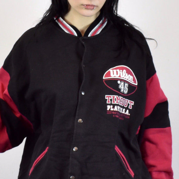 Vintage Wilson bomber jacket fleece windbreaker in black and red