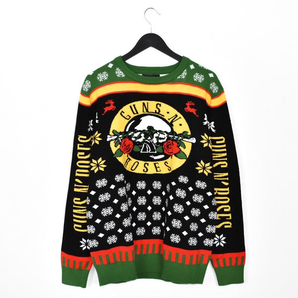 Vintage Guns N’ Rosss christmas sweater jumper hoodie pullover sweatshirt top in green yellow red black and white