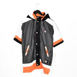 Vintage Champion sleeveless windbreaker fleece track jacket bomber jacket in black orange and white