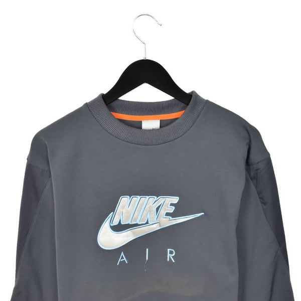 Vintage spell out Nike pullover sweatshirt windbreaker fleece track jacket in dark grey/blue