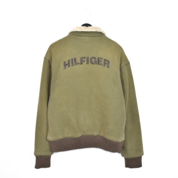 Vintage Hilfiger fur bomber jacket windbreaker coat in army green