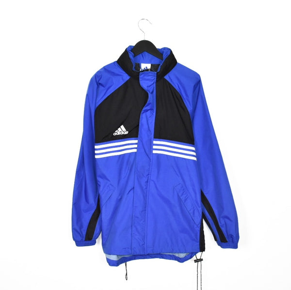 Vintage Adidas long jacket windbreaker track jacket bomber jacket in blue and black