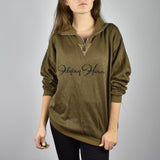 Vintage 80s 90s zipneck sweatshirt sweater pullover jumper in khaki brown and stripes