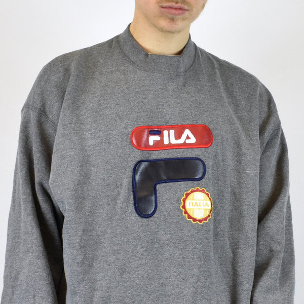 Vintage Fila sweatshirt jumper sweater pullover hoodie in gray