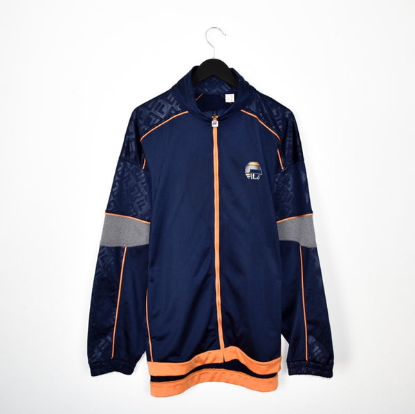 Vintage Adidas zip up track jacket windbreaker sweatshirt longsleeve tee pullover jumper in dark blue and orange