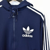 Vintage Adidas hoodie pullover sweatshirt windbreaker fleece track jacket in blhe and white