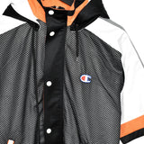 Vintage Champion sleeveless windbreaker fleece track jacket bomber jacket in black orange and white