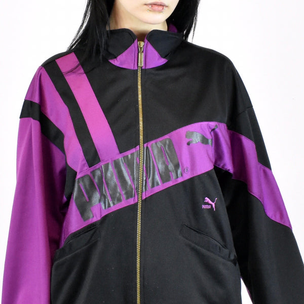 Vintage Puma tracksuit track jacket fleece windbreaker in black and purple