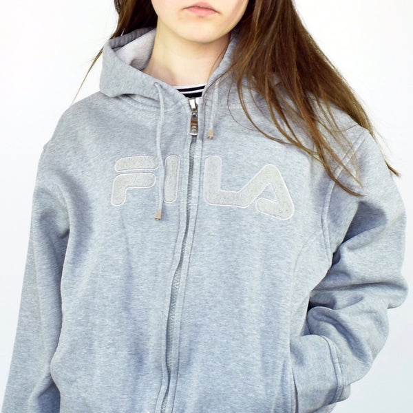 Vintage Fila zip up hoodie jumper sweater pullover in gray