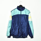 Vintage Adidas track fleece longsleeve tee pullover windbreaker sweatshirt in blue white cyan and yellow