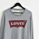 Vintage Levi's crewneck jumper pullover sweatshirt fleece track jacket hoodie in grey and red